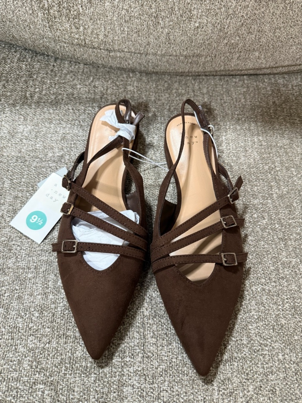 a new day Brown Pointed-Toe Strappy Slingback Flats